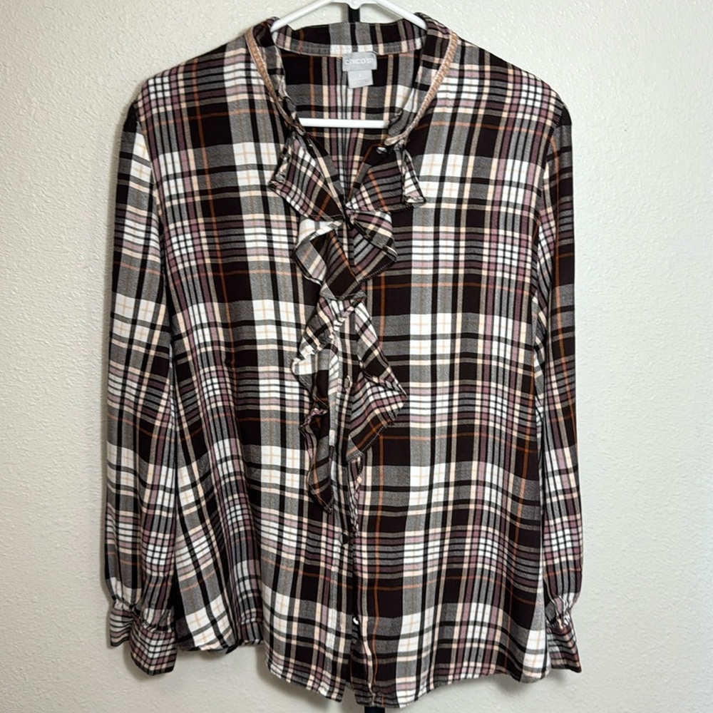 Chico’s Ruffled Button down Top Size 3